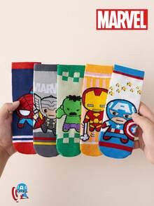 Marvel 5/10 双儿童袜子超级英雄蜘蛛侠复仇者联盟卡通袜子，女童厚中筒袜，男童卡通袜，透气婴儿/学生袜，防滑地板袜，秋冬 - 彩色 - 查看 2