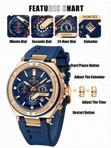 Reloj de cuarzo para hombres REWARD, estilo de negocios y moda, con calendario, manecillas luminosas y funciones multifuncionales. Diseño clásico con correa de silicona de alta calidad, un excelente regalo - Oro rosa - Ver 7