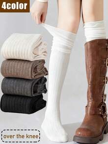 1/4 Pairs Of Women's New Spring And Autumn Slim And Knee High Heel Socks Japanese Solid Color Loose High Top Socks - Multicolor - View 14