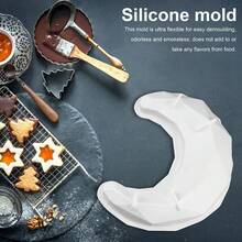 Khuôn silicon hình mặt trăng 3D tự làm, khuôn bánh mousse, khay làm kem que sô cô la, khuôn sáp, khuôn nhựa epoxy, khuôn đất sét, máy làm kem que tự chế, lễ hội Ả Rập, lễ hội Hồi giáo, Eid Mubarak, Ramadan - trắng - Xem 5