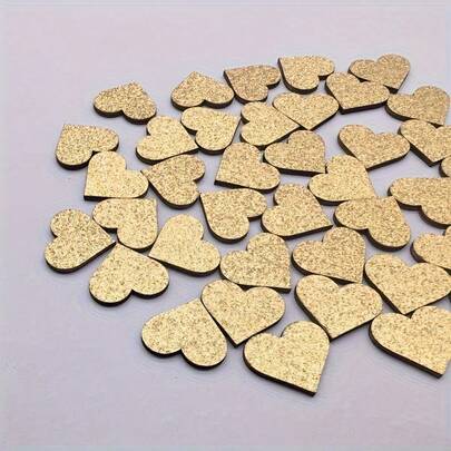 These Small Wooden Hearts, Handmade With Gold And Silver Glitter, Feature A Textured Gold Glitter Heart Shape, Perfect For Adding A Touch Of Luxury And Elegance To Weddings, Anniversaries, Bridal Showers, Or Any High-End Event.