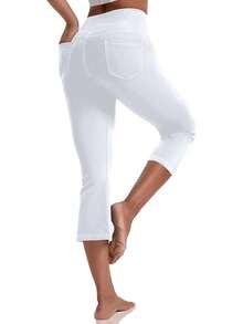 Women's Capri Leggings, Yoga Capris Pants With Pockets Stretchy Crop Pants High Waisted Straight Leg 21" - trắng - Xem 11
