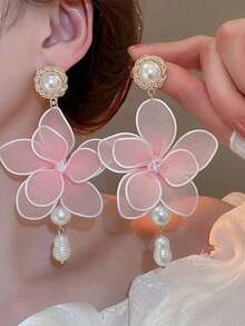 1 Pair Elegant Floral Drop Earrings, Suitable For Everyday Wear - 粉色 - 查看 7