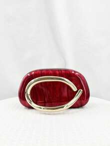 新款欧美风格女士不对称单肩包/斜挎包，独特贝壳形亚克力盒式手拿包，时尚婚礼/派对手提包 - 紅色 - 查看 2