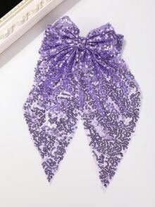 1pc Sequin Bow Hair Clip, Fashionable Ribbon Ponytail Hair Accessory, Feminine Style