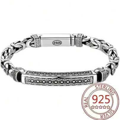 Pulsera de plata de ley S925, pulsera retro con motivo de paz, accesorio de mano