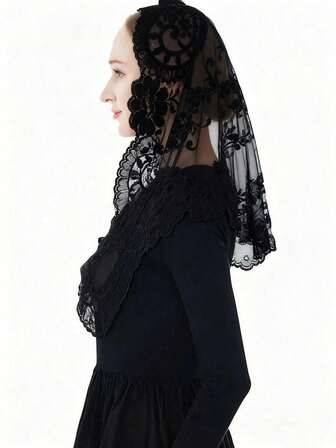 1 pieza Pañuelo de cabeza triangular bordado, velo nupcial, velo de iglesia católica, pañuelo de encaje con flores, velo de comunión de iglesia, diadema de invierno, pañuelo de moda, diadema cálida para mujer