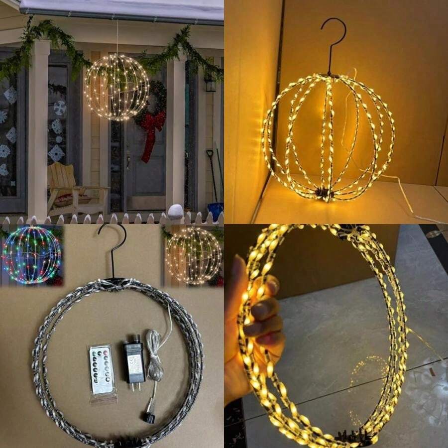 Prelit - Bolas de Navidad para exteriores, 16 pulgadas, 2/4 bolas de Prelit, bolas de Navidad preiluminadas aire última intervensión, bolas de Navidad Prelit, luz de árbol colgante impermeable,(2 luces cálidas 40.6 cm) - Tipo 2 - Ver 1