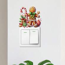 Decoraciones adhesivas para ventanas con hombres de jengibre, bastones de caramelo y dulces navideños - Decoraciones navideñas para el hogar, decoración de ventanas navideñas | Pegatinas navideñas vibrantes | Pegatinas autoadhesivas, decoraciones navideñas de jengibre