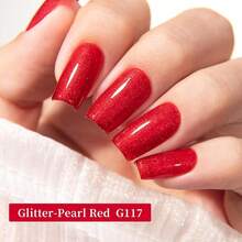 Pearl Christmas Red Glitter Gel Polish, 0.5 Fl Oz HEMA & TPO Free Red Shimmer Sparkly Gel Nail Polish Soak Off UV LED Nail Art Design Manicure Salon For Women Fgirl{Inchcolor_nameinch:InchGlitter-PearlRedinch} - 閃光珍珠紅 - 查看 4
