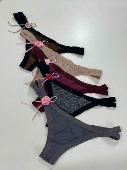 Kit 10 Calcinha Fio Dental com Laço e Flor Lingerie Feminina Sexy Confortável e Charmosa Moda Intima