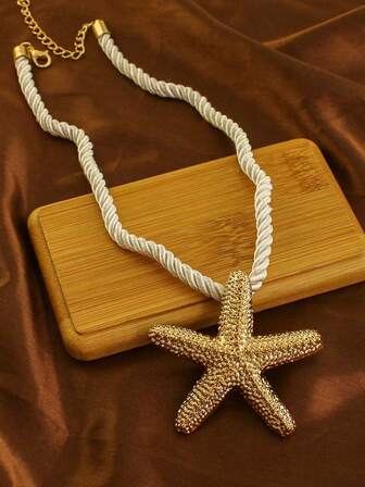 1PC Beach Style Exaggerated Starfish Pendant Chunky Rope Necklace, For Vacation