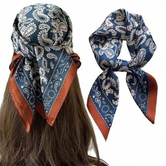 Retro Hair Scarf Square Scarf Women Hairbands Luxury Paisley Print Soft Satin Hairband Hands Bag Ribbon Hijab Neckerchief Headband Women Bandana Winter Hair Accessories Warm Head Wrap