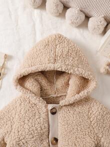 Cardigan con cappuccio in morbido tessuto tinta unita per bambine, abbigliamento esterno alla moda e confortevole, adatto per l'autunno/inverno e l'uso quotidiano - Albicocca - Visualizzare 4