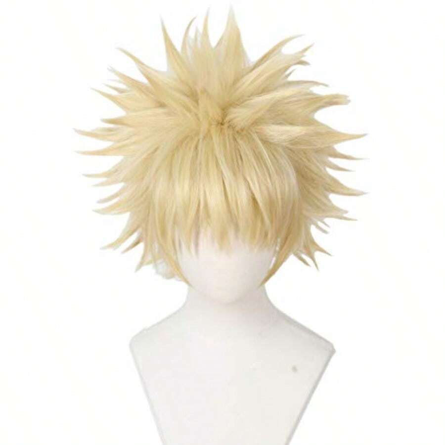QY- Linfairy Anime Cosplay Wig Short Blonde Hair Halloween Costume Full Wig -3788 - 金髮女郎 - 查看 1