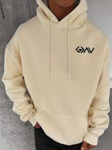 男士休闲简约街头户外山地印花宽松保暖连帽卫衣 | 时尚长袖上衣 - 杏色 - 查看 3