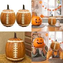 Football Pumpkin Ceramic Decor, Halloween Pumpkin Ceramic Figurine, Fall Pumpkin Football Ornament, Halloween Decorations Indoor Outdoor ()(2) - Tipo 2 - Ver 1