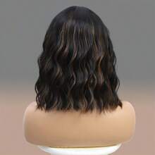 Cheap Price Bob Curly Wig Synthetic Short Black Wig With Bangs Natural Looking Heat Resistant Fiber Hair For Women - Brown Highlight - View 5