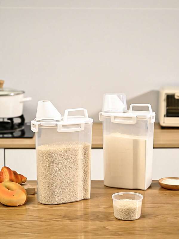 1pc/4pcs Grains & Cereals Storage Bucket, Airtight Moisture-Proof Grain Container, Suitable For Flour, Rice, Beans