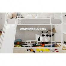 Twin über Twin Etagenbett mit Rutsche für Kinder Schlafzimmer, Haus geformt Bettgestell w / Leiter, kein Boxspring benötigt & einfach zu montieren