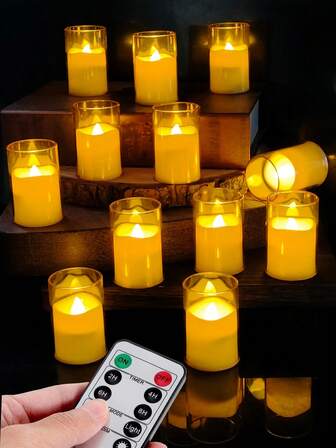 3/12/24 支装无焰奉献蜡烛，燃烧时间超过 200 小时，电池供电暖白茶蜡，适用于圣诞节、婚礼装饰（含电池）