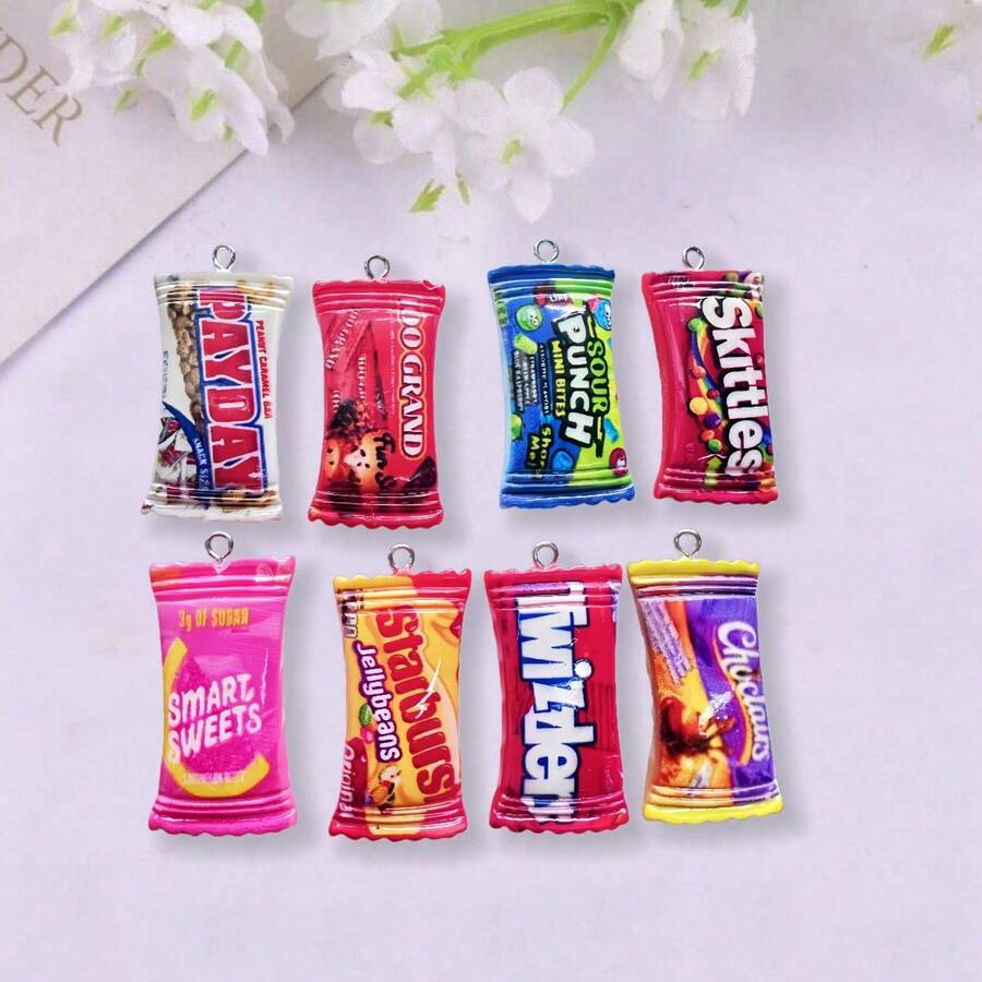 10 件逼真的 3D 零食袋饰物、巧克力树脂吊坠、DIY 耳环项链首饰配件 - 彩色 - 查看 1