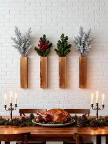 Wood Wall Planter Vase Wooden Hanging Planter For Dried Flowers And Artificial Greenery Plants Farmhouse Wall Hanging Decor Pocket Planter For Indoor Fake Plants Greenery Flowers Living Room Bedroom Kitchen Home Office Decoration, Home Decor, Room Decor, Wall Decor Gifts Birthday Graduation,Christmas Decorations - 杏色 - 查看 1