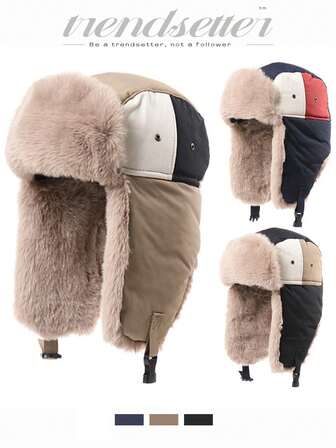 1pc Winter Thermal Lined Ear Flap Hat, Unisex Outdoor Cycling Skiing Warm Windproof Pilot Cap