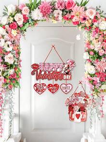 3pcs - Pink Valentine's Day Porch Decor, Paper Heart Shaped Wall Hanging Sign, Heart Shaped Plaque, Romantic Special Night Girlfriend Party Paper Banner, Warm Birthday Gift For Her/Him, Vintage Aesthetic Wall Decor - Multicolor - View 3