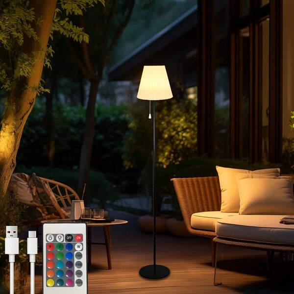 1PC Outdoor Floor Lamp Solar, Outdoor Lamps For Patio,LED Solar Lights Outdoor With Remote Control, Rechargeable Dimmable Floor Lamp Warm White+RGB Solar Lamp For Garden Outdoor Decor Yard Porch