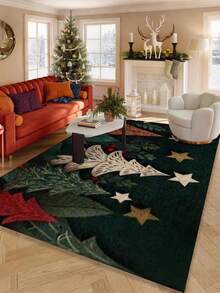 圣诞树星形图案防滑浴室垫，可机洗仿羊毛浴室地毯，低绒毛，TPR背衬，适用于玄关、厨房、淋浴间、节日家居装饰 - 涤纶材质，1350克/平方米，毛绒绒的冬季装饰厨房地毯 - 彩色 - 查看 4