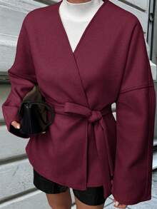 Vaiaye Women's Solid Color Wool Cardigan Coat, Suitable For New Year And Thanksgiving - Burgundy - View 5