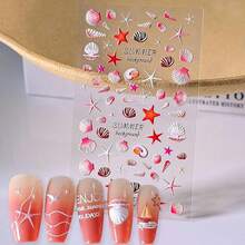 Summer Nail Art Stickers Decals Beach Style Nail Decals Self Adhesive 5D Shell Coconut Tree For Women Nails Design Decoraion 3D Beach Mails Stickers Supplies{Inchcolor_nameinch:InchColorful-19inch} - 多彩-19 - 查看 5