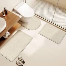 1/3pcs Bathroom Non-Slip Absorbent Mat, Soft Plush Flannel Polyester Rug, Suitable For Room, Garden, Patio, Bathroom, Kitchen, U-Shaped Toilet Mat, Vanity Absorbent Foot Mat, Home Bathroom Decor Carpet Kitchen Rug