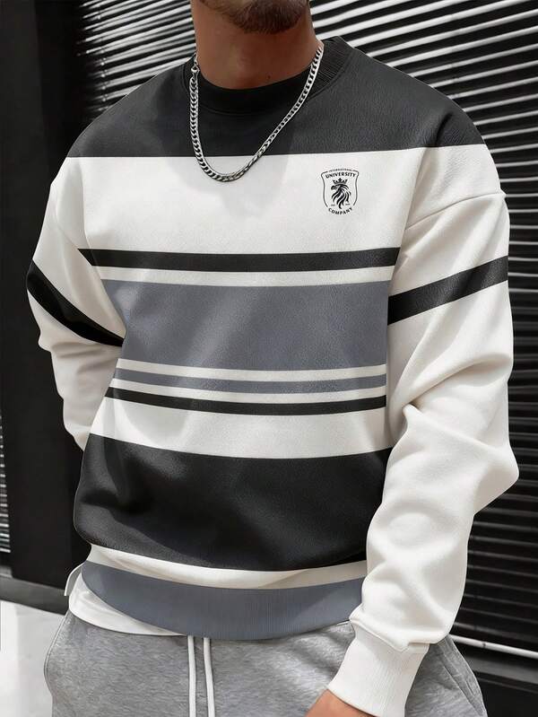 Men's New Style Contrast-Color Round-Neck Sweater, A Daily Casual Classic Hoodle