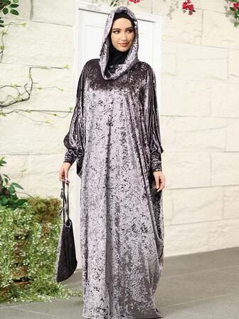 VFJ 穆斯林祈祷服，纯色优雅土耳其风格中东阿拉伯女士长袍，金色砖红色羊毛连帽连衣裙，附赠收纳袋