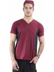 SOULMATE Men's Medical Scrub Top With Side Color Highlight - Black - View 1
