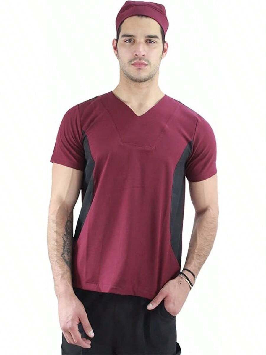SOULMATE Men's Medical Scrub Top With Side Color Highlight - Black - View 1