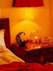 Star Moon Candle Holder, Metal Tea Candle Holder For Table Centerpiece Decoration, Wish Candle Holder For Party Home Decoration (Gold/Black).