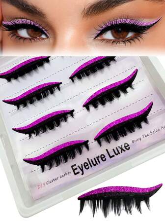 4 Pairs Of Rose Red Eye Shadow Eyeliner Pen False Eyelash Three In One Convenient Eyelash Set, Glue Free Self-Adhesive Eyelash Set Suitable For Beginners, 3D Natural Puffy Eyelashes, Artificial Light Mink Eyelashes,Daily Wear, Halloween, Christmas, Dates & Party
