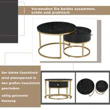 Modern Nesting Coffee Table With High Gloss Marble Design (Original Sku WF295255AAB) Set Of 2 Round Coffee Tables Round Nesting Side Table - Black - View 9