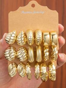 6-18pcs New ABS Resin & Gold CCB Exaggerated C-Shaped Geometric Design Elegant Earring Set, Fashionable Jewelry Gift - Gold - View 6