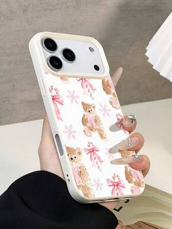 1pc New Simple Winter Classic Snowflake & Bear Pattern Litchi Texture Waterproof Shockproof Anti-Slip Soft Phone Case, Suitable As Birthday, Holiday Gift For Friends, Family, Compatible With Apples AXiaomi Phones