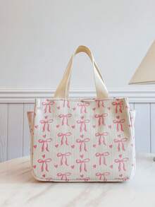 优雅妈妈包，带蝴蝶结，大容量手提包，简约设计，适合学生和上班族，可作午餐盒保温器