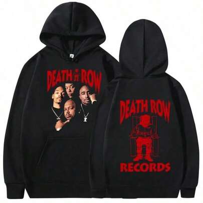 Death Row Records Men's high-quality aesthetic hoodie Vintage Hip Hop 90s hoodie Harajuku style Sweatshirt