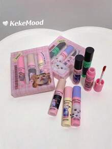 6-Color A+B Set Kekemood Cute Kitty Cake Lip Balm Set, Matte Finish Non-Stick Lip Gloss & Lip Cream, Moisturizing For Students, Lip Brush Included,Giveaways - Multicolor - View 1