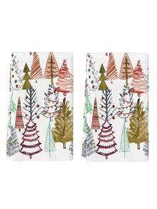 2 Pcs Black And White Kitchen Towels Dish Cloth Towels Absorbent Hand Towels Cleaning Cloths Simple Lines Christmas Tree Kitchen Towels Holiday Decoration Suitable For Dish Table - Multicolor - View 6