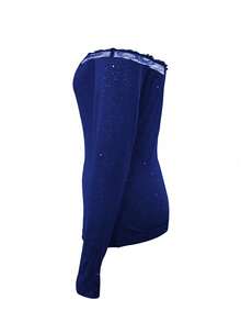 Elegantes romantisches Damen Oberteil mit einem Schulterausschnitt, Langarm, Spitzeneinsätzen und Glitzer für festliche Anlässe