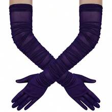 Hazhlko Women's Super Long Stretchy Ruched Mesh Tulle Sheer Gloves Costume Opera Party 1920's Dance Gloves{"Color_name":"Purple"} - 紫色的 - 查看 2