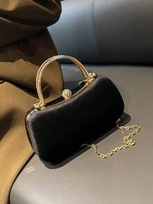 Women's Mini Fashionable Handbag Shoulder Bag Shiny Box Clutch Purse - Black - View 7